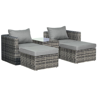 Outsunny Five Piece Rattan Armchair, Stool and Table Set - Mixed Grey - Sofa In Store