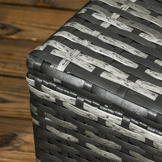 A close-up of the grey weave on an Outsunny 6 Pieces Rattan Garden Furniture Set, a 7-seater wicker outdoor sectional with storage tea table and side table, reminiscent of classic rattan textures.