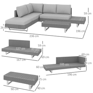 Outsunny 5-Seater Rattan Wicker Sofa Set Furniture Patio Tea Table Set with Cushions, Light Grey - Sofa In Store