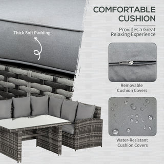 Outsunny 3 PCS PE Rattan Corner Dining Set Outdoor Garden Patio Sofa Table Furniture Set w/ Cushions Grey - Sofa In Store