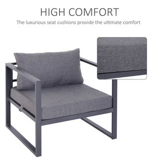 Outsunny 6 PCs Outdoor Indoor Sectional Sofa Set Thick Padded Cushions Aluminium Frame 5 Seaters 1 Coffee Table Footrest Grey - Sofa In Store