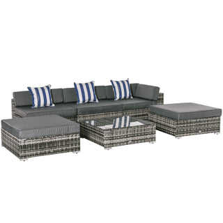 Outsunny 6 PC Rattan Sofa Coffee Table Set Sectional Wicker Weave Furniture for Garden Outdoor Conservatory w/ Pillow Cushion Grey - Sofa In Store