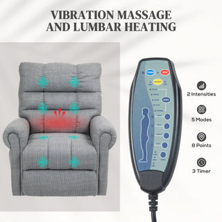 Power Lift Chair for Elderly, Electric Recliner Armchair with Massage and Heat, Type C and USB Ports, Fabric Riser and Reclining Chair with Side Pockets, Grey - Sofa In Store