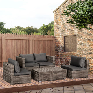 Outsunny 8 Pieces Rattan Garden Furniture Set, Garden Corner Sofa Set with 4 Chairs, 2 Footstools, 2 Coffee Tables and Cushions, Space-Saving Design, No Assembly Required, Grey - Sofa In Store