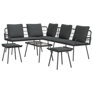 vidaXL 4 Piece Garden Sofa Set with Cushions Black Poly Rattan - 3328650 - Sofa In Store