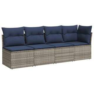 vidaXL Garden Sofa Beige and Navy Blue Rattan and Polyester Large - Sofa In Store