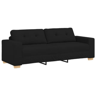 The vidaXL 3-Piece Sofa Set with Cushions in Black Fabric features a sleek design and sturdy wooden legs, combining comfort and modern style for any living room.
