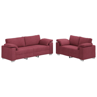 vidaXL 2 Piece Sofa Set with Cushions Wine Red Fabric