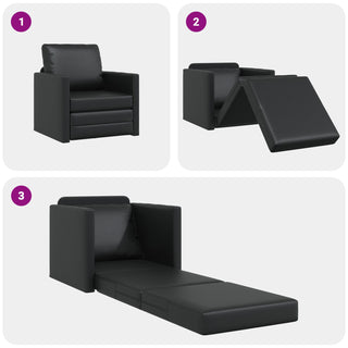 vidaXL Floor Sofa Bed 2-in-1 Black 74x77x81 cm Faux Leather - Sofa In Store