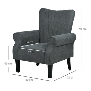 HOMCOM Upholstered Accent Chair with High Back, Rolled Arms and Wood Legs, Soft Thick Padded Armchair, Grey - Sofa In Store