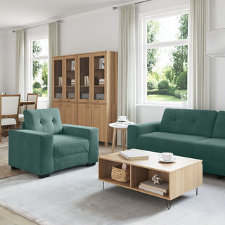 vidaXL 3 Piece Sofa Set with Cushions Dark Green Velvet - Sofa In Store
