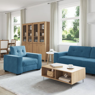 vidaXL 3 Piece Sofa Set with Cushions Blue Velvet - Sofa In Store