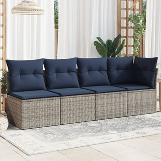 vidaXL Garden Sofa Beige and Navy Blue Rattan and Polyester Large