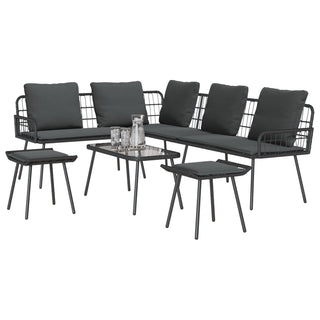 vidaXL 4 Piece Garden Sofa Set with Cushions Black Poly Rattan - 3328650 - Sofa In Store