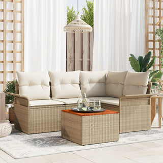 vidaXL 5 Piece Garden Sofa Set with Cushions Beige Poly Rattan Acacia - 3347323