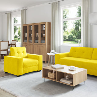 vidaXL 3 Piece Sofa Set with Cushions Yellow Velvet - Sofa In Store