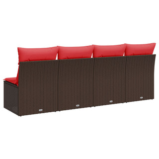 vidaXL Garden Sofa Red, Brown Rattan, Fabric Medium Seats Many - Sofa In Store