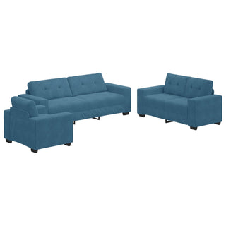 vidaXL 3 Piece Sofa Set with Cushions Blue Velvet - Sofa In Store