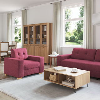 vidaXL 3-Piece Sofa Set with Cushions in Wine Red Fabric - 3324631