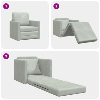 vidaXL Floor Sofa Single Convertible Velvet 74x77x81 cm Light Grey - Sofa In Store