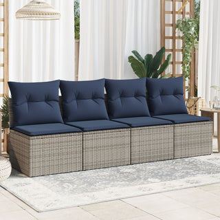 vidaXL Garden Sofa Grey and Blue Rattan, Fabric, Steel Standard - Sofa In Store