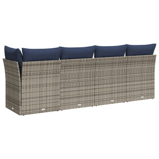 vidaXL Garden Sofa Beige and Navy Blue Rattan and Polyester Large - Sofa In Store