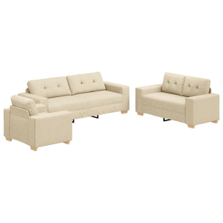 vidaXL 3 Piece Sofa Set with Cushions Cream Fabric - Sofa In Store