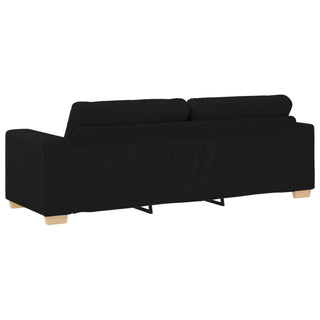 The vidaXL 3-Piece Sofa Set with Cushions in Black Fabric features sleek wooden legs, two large back cushions, and clean lines—an ideal contemporary piece for any stylish space.
