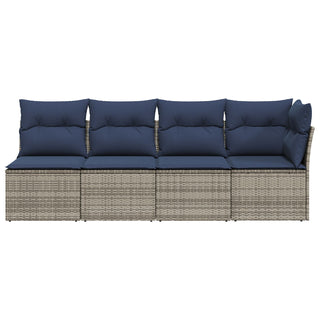 vidaXL Garden Sofa Beige and Navy Blue Rattan and Polyester Large - Sofa In Store