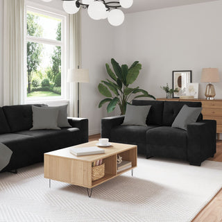 vidaXL 3 Piece Sofa Set with Cushions Black Velvet - Sofa In Store