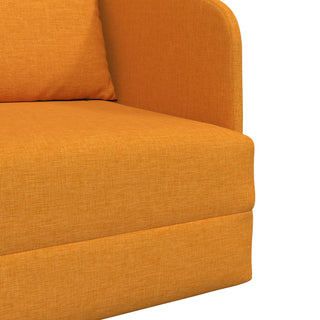 Close-up of the vidaXL Floor Sofa Bed 2-in-1 in dark yellow fabric (65x80x83 cm), showing the right corner with a matching cushion against a white background.