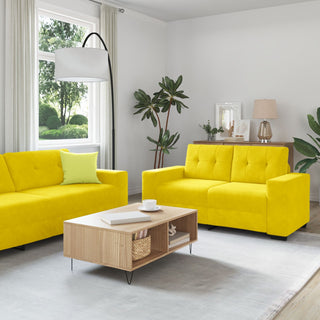 vidaXL 3 Piece Sofa Set with Cushions Yellow Velvet - Sofa In Store