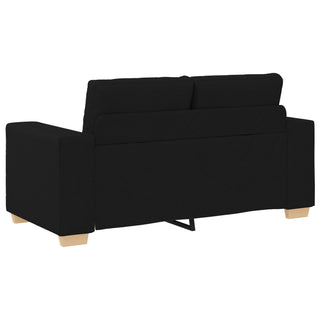 The vidaXL 3-Piece Sofa Set with Cushions in Black Fabric features wide armrests, square back cushions, and light wooden block feet, shown here from the back against a plain white background.