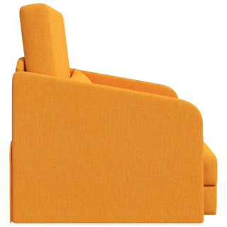 Side view of a modern armchair in bright orange fabric with a high backrest and cushioned seat. Its clean, minimalist design pairs well with the vidaXL Floor Sofa Bed 2-in-1 Dark Yellow 65x80x83 cm Fabric by vidaXL.