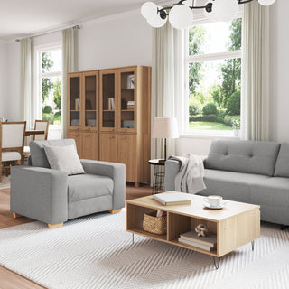 vidaXL 3-Piece Sofa Set with Cushions in Cloud Grey Fabric - Sofa In Store