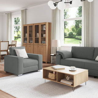 vidaXL 3-Piece Sofa Set with Cushions in Dark Grey Fabric - 3324659 - Sofa In Store