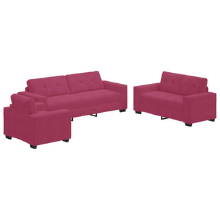 vidaXL 3 Piece Sofa Set with Cushions Wine Red Velvet