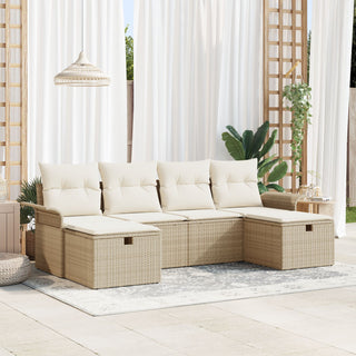 vidaXL 6 Piece Garden Sofa Set with Cushions Beige Poly Rattan - 3358920