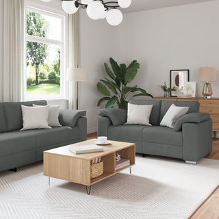 vidaXL 2 Piece Sofa Set with Cushions in Dark Grey Fabric - Sofa In Store