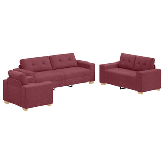 vidaXL 3-Piece Sofa Set with Cushions in Wine Red Fabric - 3324631