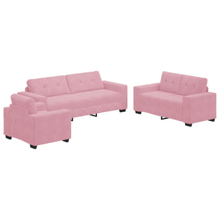 vidaXL 3 Piece Sofa Set with Cushions Pink Velvet