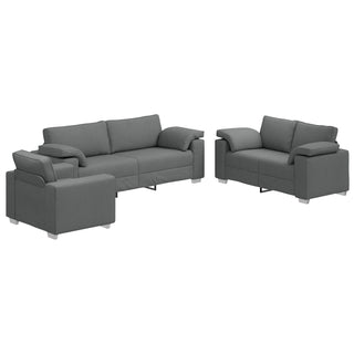vidaXL 3-Piece Sofa Set with Cushions in Dark Grey Fabric - 3324659 - Sofa In Store