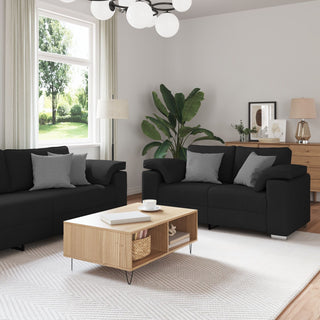 vidaXL 2 Piece Sofa Set with Cushions Black Fabric - Sofa In Store