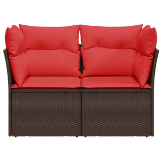 vidaXL Garden Sofa Red, Brown Rattan, Fabric Compact Seats Many - Sofa In Store