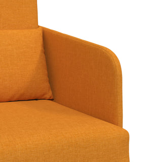 Close-up of the vidaXL Floor Sofa Bed 2-in-1 in dark yellow fabric (65x80x83 cm) with matching cushion, showing the armrest, backrest, and part of the seat against a white background.