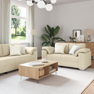 vidaXL 2 Piece Sofa Set with Cushions Cream Fabric - Sofa In Store