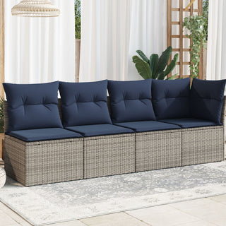 vidaXL Garden Sofa Beige and Navy Blue Rattan and Polyester Large - Sofa In Store