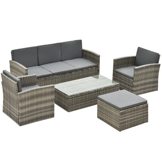 Outsunny Rattan Garden Furniture Outdoor Patio 5 Piece Wicker Weave Sofa Set with Storage,  Cushioned, 3-Seater Sofa + 2 Single Chairs + Foot Stool + Coffee Table - Sofa In Store