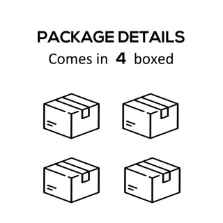 Illustration shows four boxes labeled “Package Details: Comes in 4 boxes”—perfect for safely delivering your Outsunny 7-Piece Patio Wicker Sofa Set, Outdoor PE Rattan Sectional Furniture, Grey.