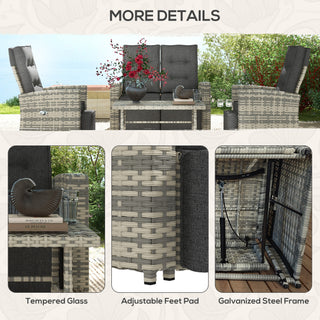Outsunny 4 Piece Rattan Garden Furniture Set Outdoor Sofa Sectional Set with Glass Top Table for Poolside, Light Grey - Sofa In Store